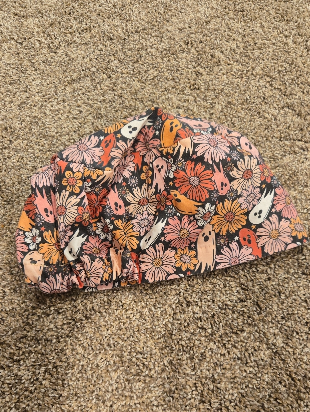 Scrub Cap- Ghost Print - Pink & Orange